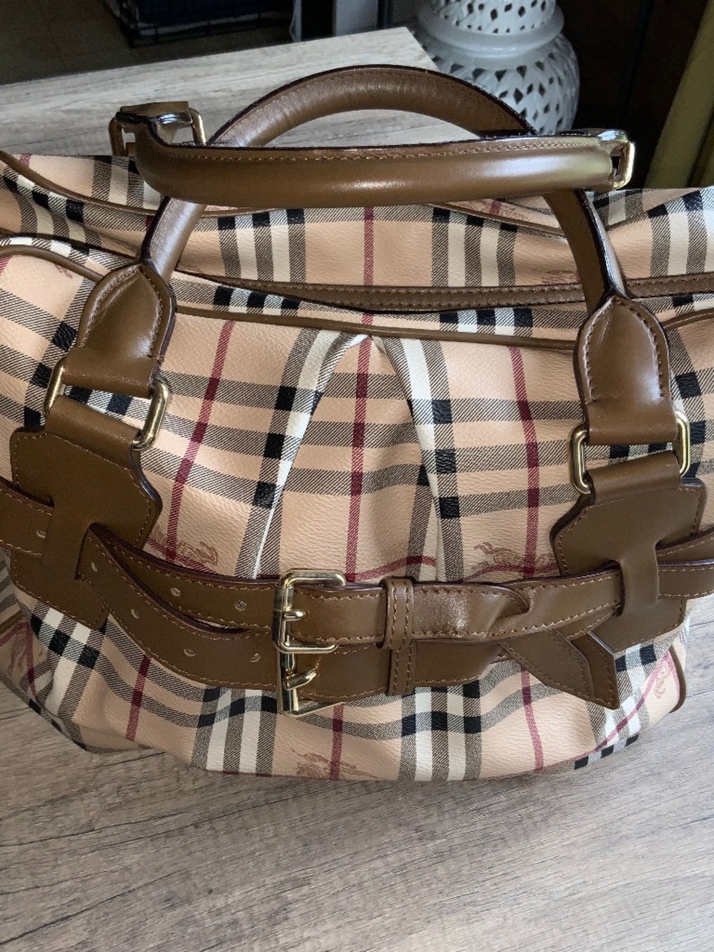 Burberry Haymarket Check Medium Bowden Bag Toffee